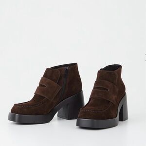 Brooke Vagabond brand Dark Brown Suede Ankle Boots Penny Loafer Platform 8 sz